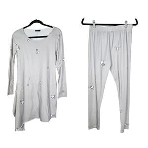 2 Piece Outfit Grizas S Gray Dot Top Pants Lagenlook Asymmetrical Art to wear